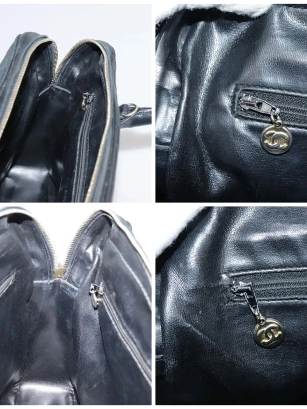 CHANEL V Stitch Hand Bag Leather Black CC Auth bs21163
